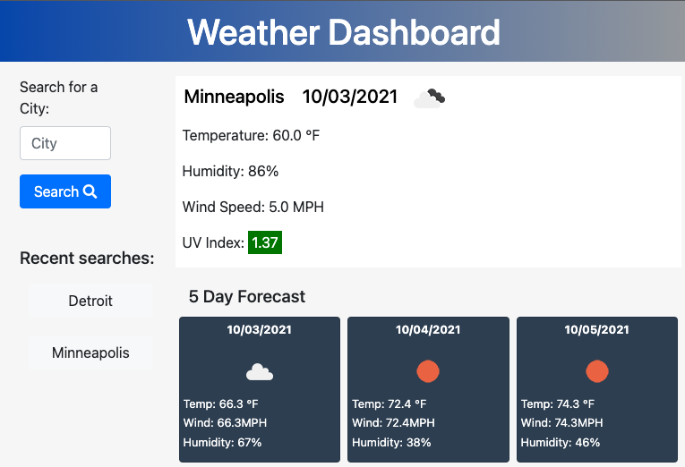 screenshot of application